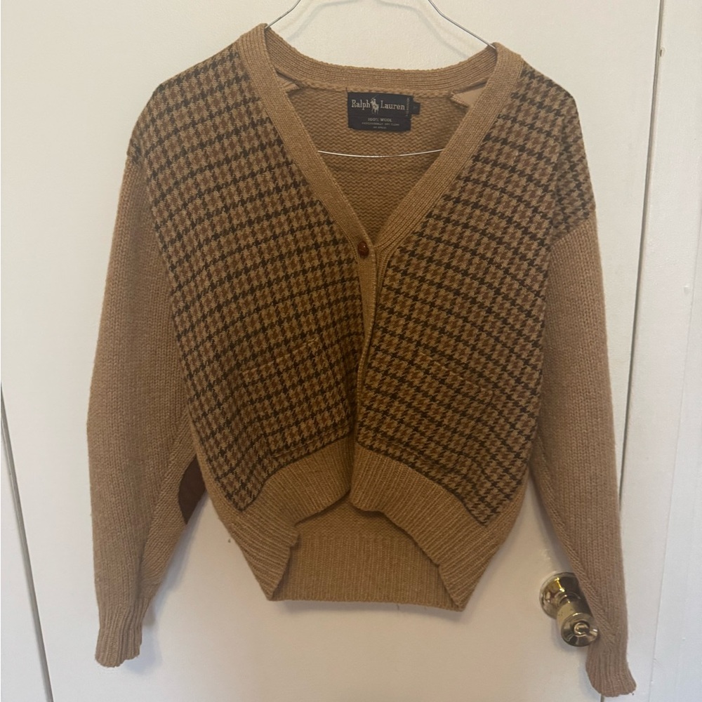 Ralph Lauren Tan Cardigan Sweater Classic Knit